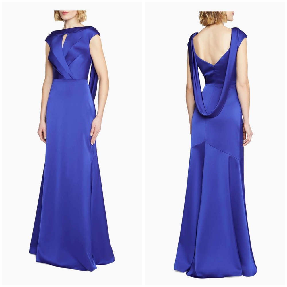 Theia Elegant Blue Backless Gown